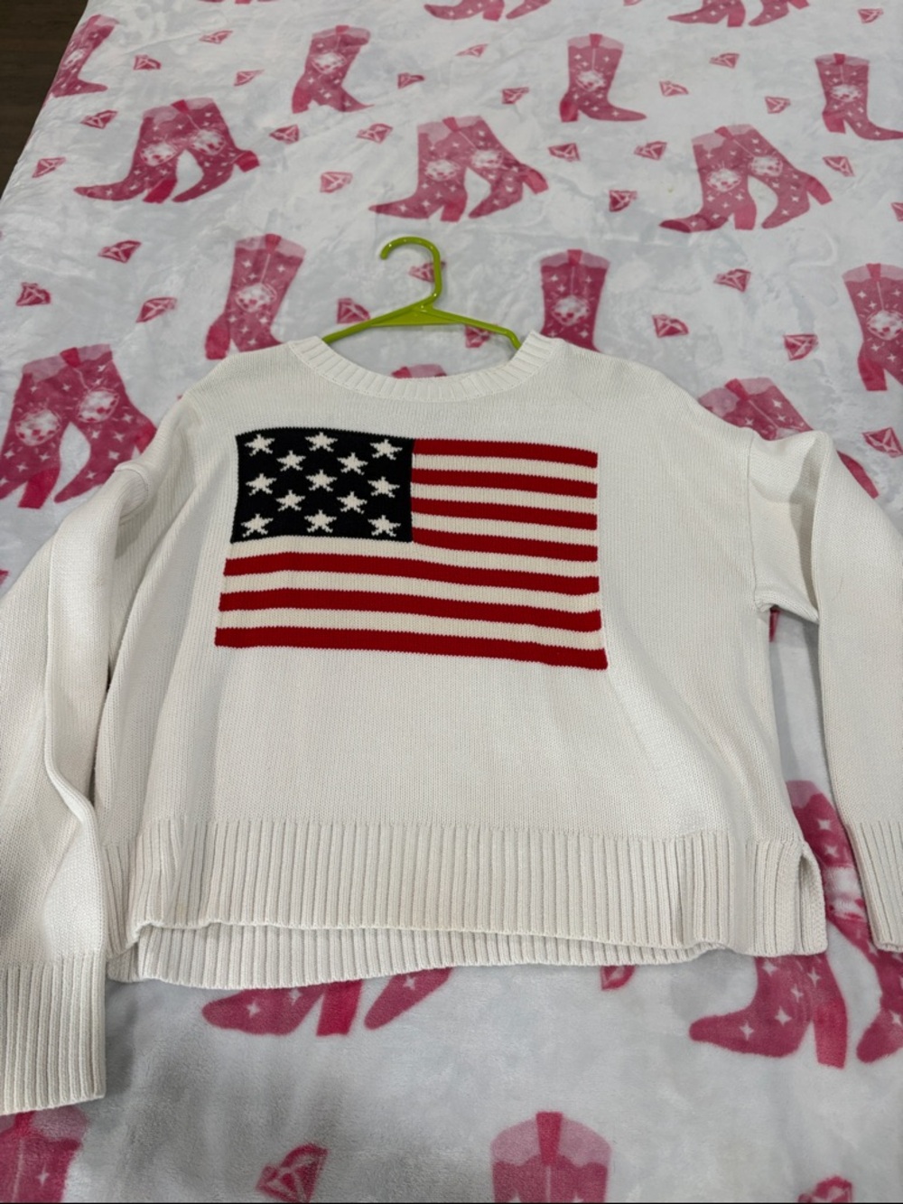 Old Navy Cream Crewneck Sweater with Flag Graphic
